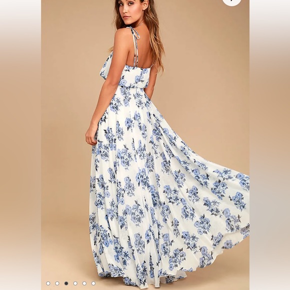 Lulu’s Pollen for You Blue and White Floral Print Maxi Dress - Picture 2 of 10